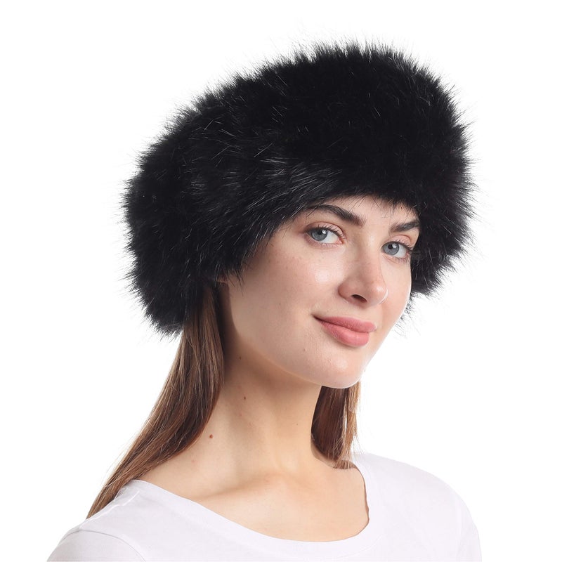 LA CARRIE Faux Fur Headband with Stretch Women's Winter Earwarmer Earmuff (Black) - Image 5